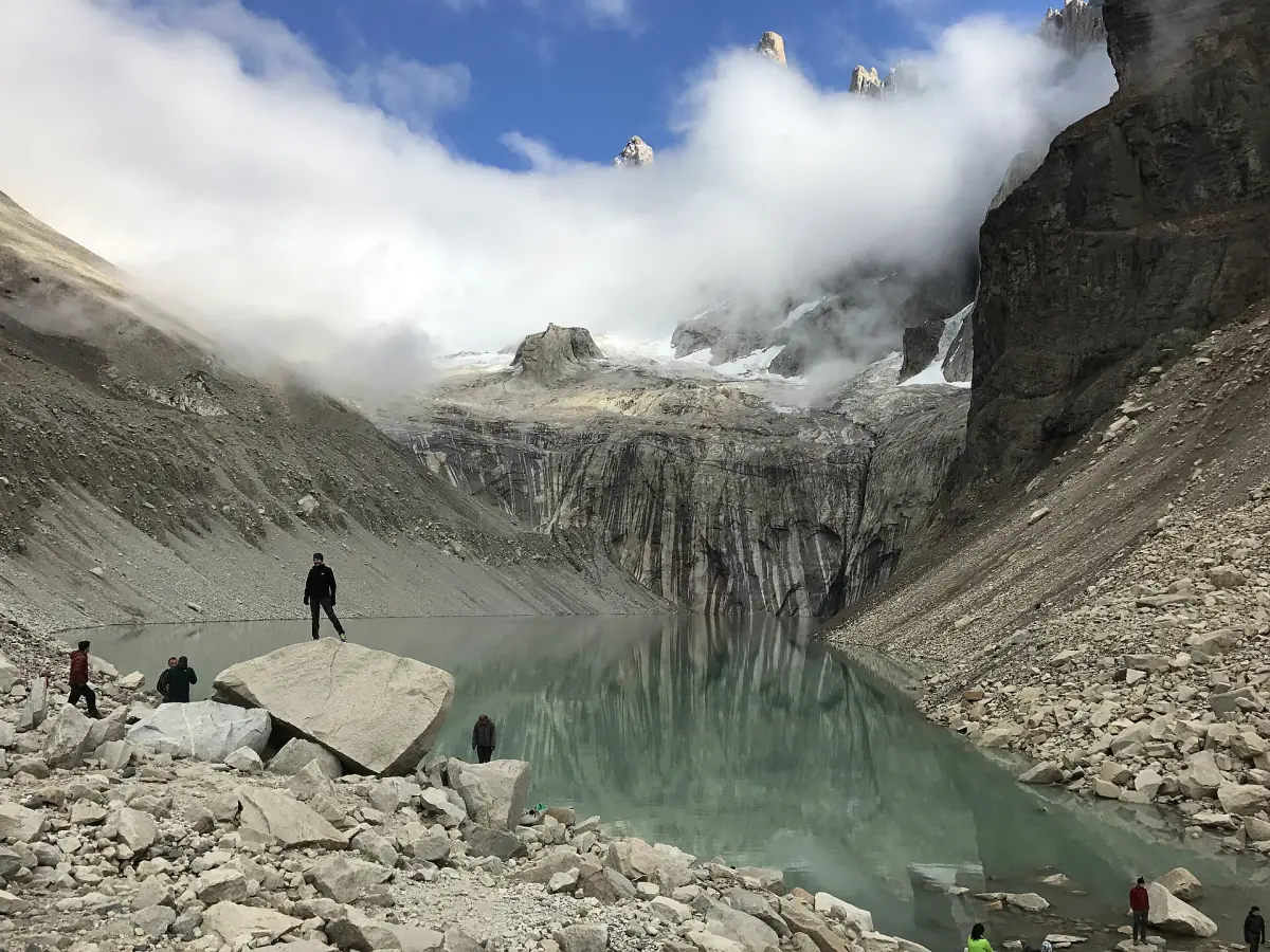 The lake below the towers on a cloudy day