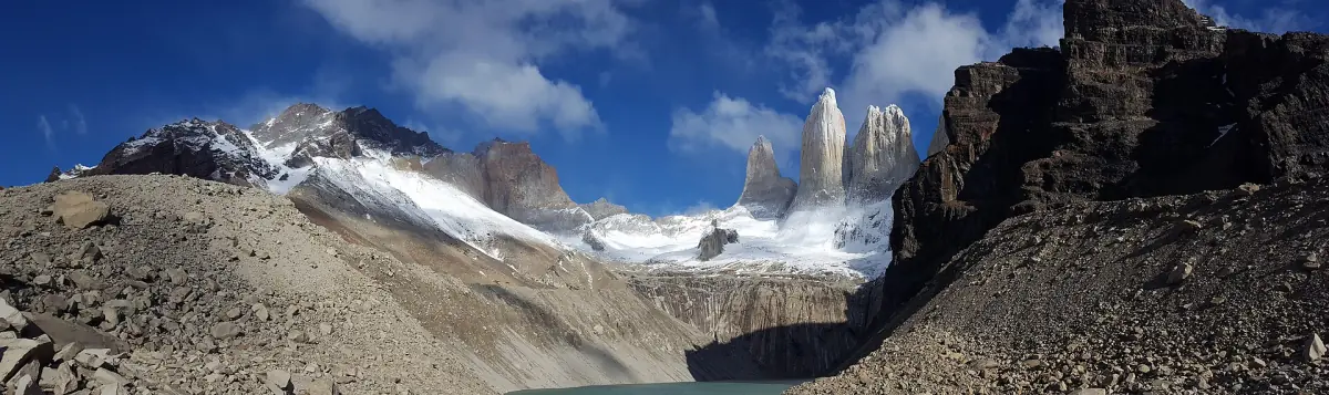 The towers seen from the rocky trail